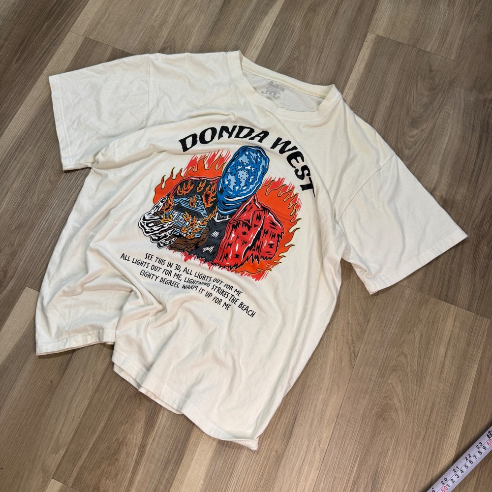 Yeezy Donda West Graphic Tee Mens M Cream Good Rap Merch Hurricane 80 Degrees